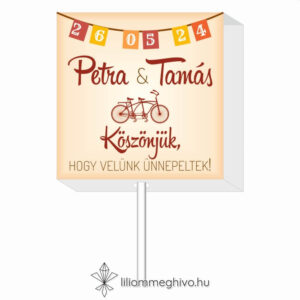 Két keréken esküvői nyalóka köszönetajándék retro biciklis grafikával