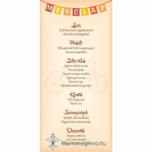 Két keréken esküvői menükártya, retro biciklis grafikával, egyoldalas