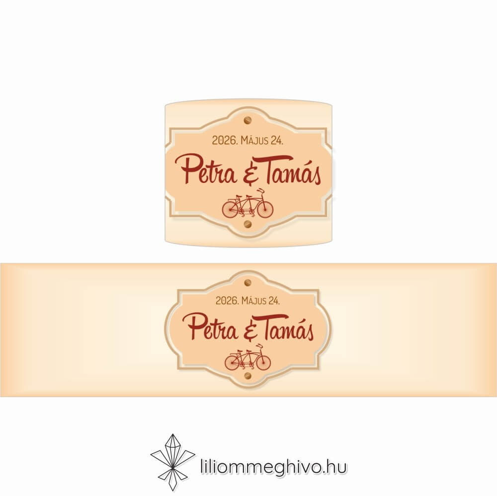 Két keréken esküvői szalvétagyűrű retro biciklis grafikával