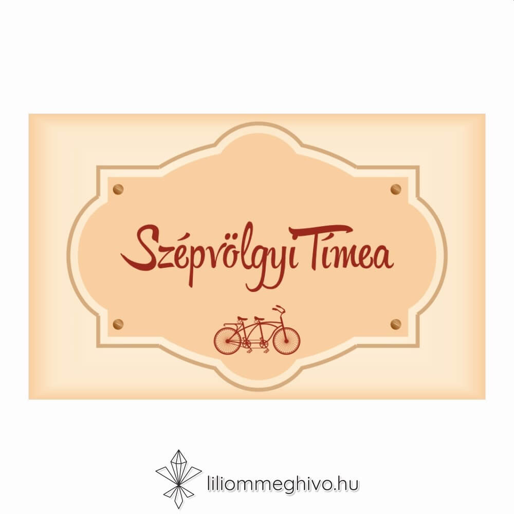 Két keréken esküvői ültetőkártya, retro biciklis grafikával, egyoldalas