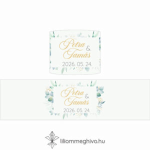 Eukaliptusz esküvői szalvétagyűrű arany és greenery grafikával