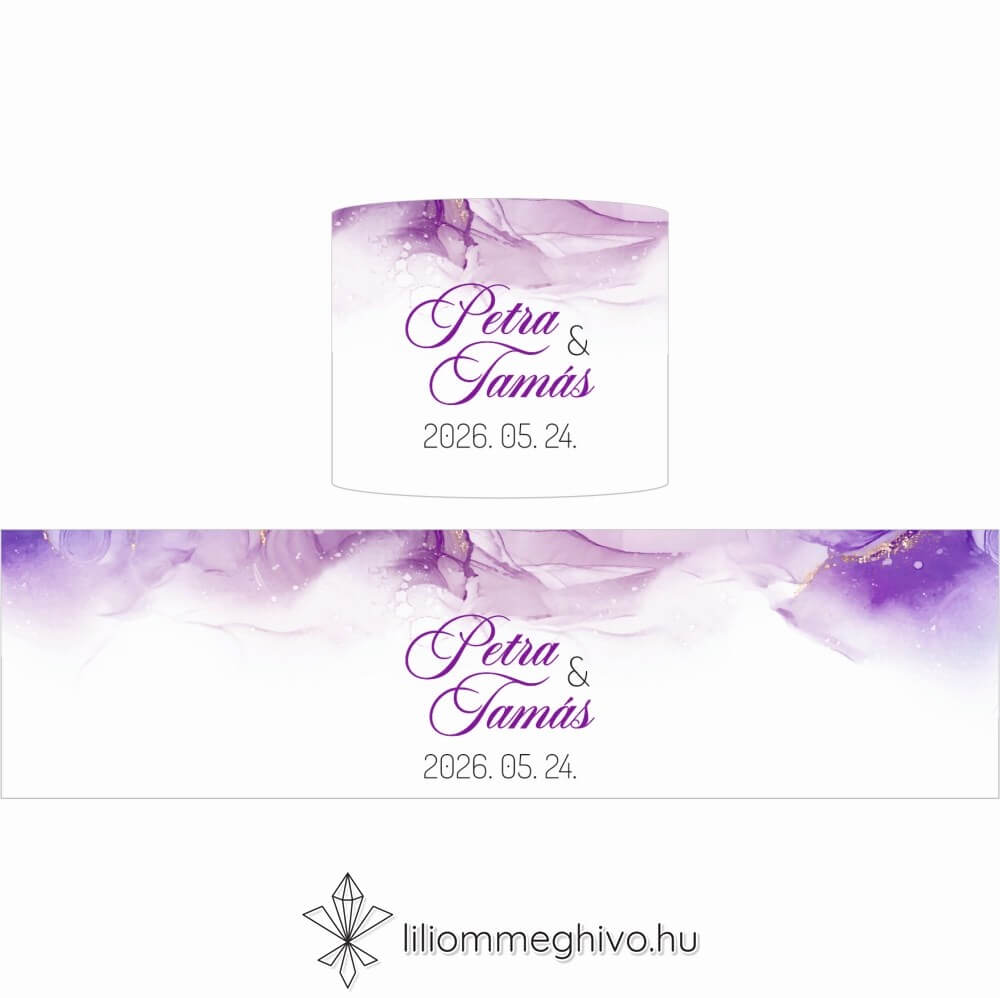 Lila köd esküvői szalvétagyűrű lila vízfesték grafikával