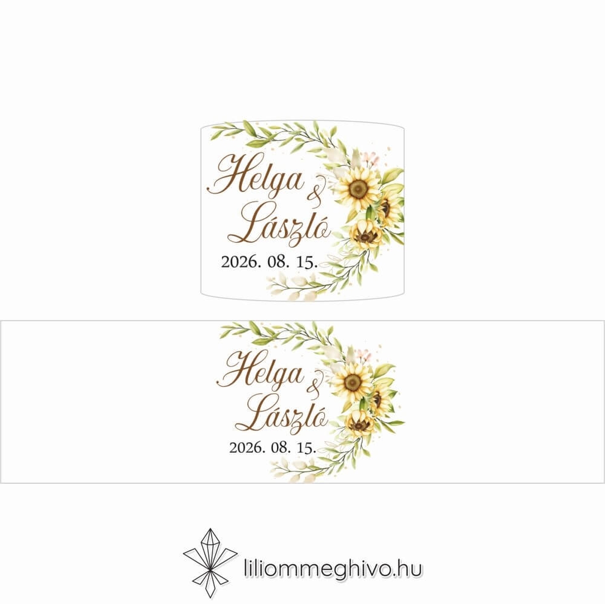 Napraforgó csokor esküvői szalvétagyűrű sárga virágos grafikával