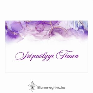 Lila köd esküvői ültetőkártya lila vízfesték grafikával, egyoldalas