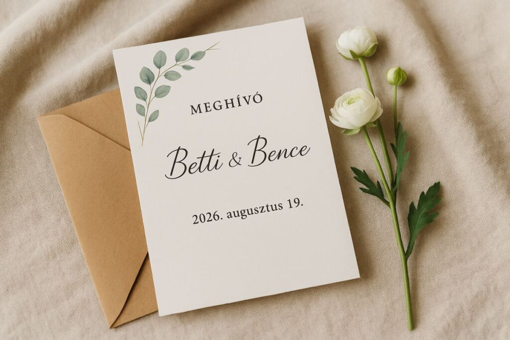 Olcsó esküvői meghívó vásznon borítékkal virággal