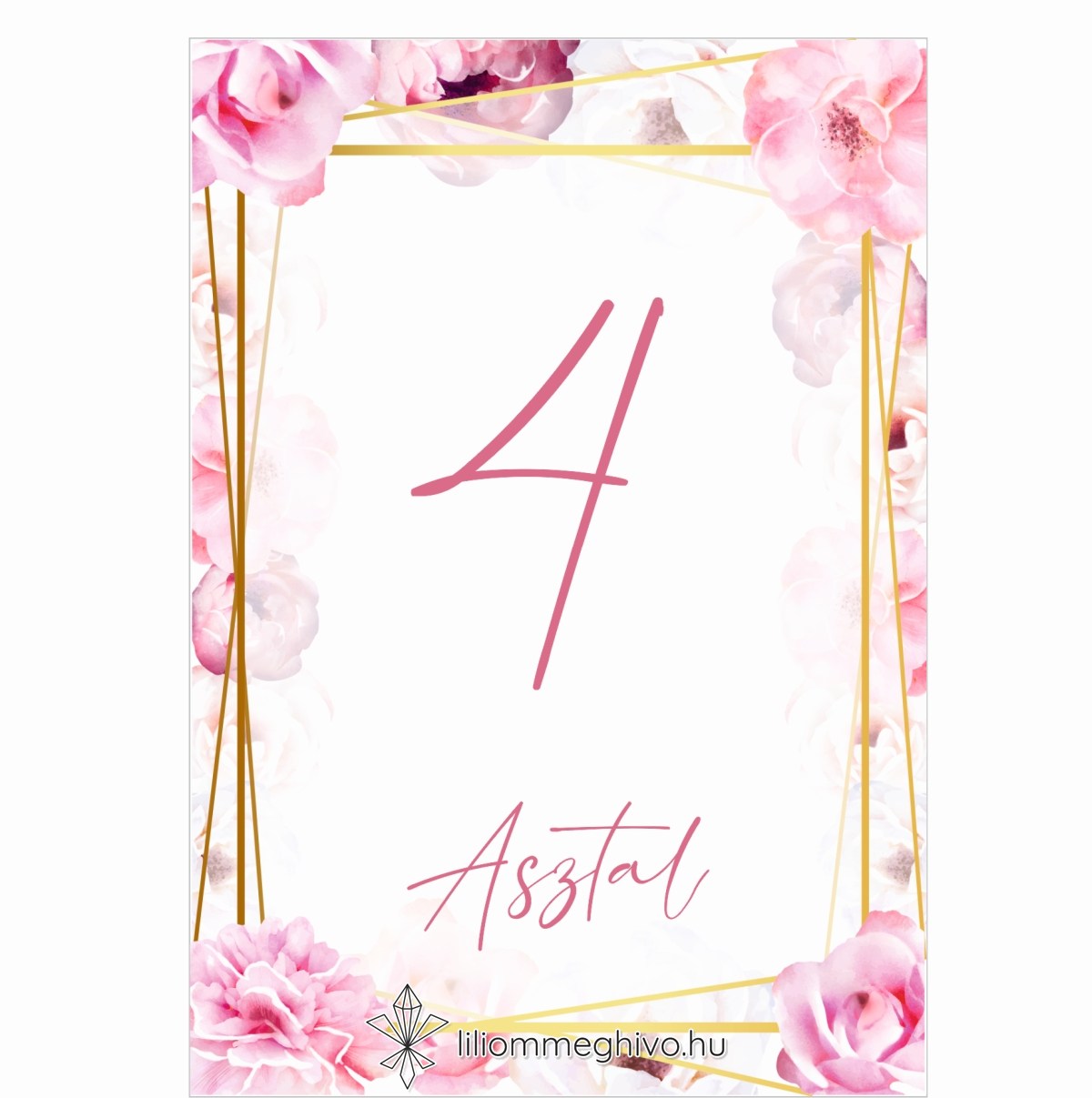 eskuvoi-asztalszam-egyoldalas-tukor-liliommeghivo Tükör esküvői asztalszám rózsaszín virágos kerettel egyoldalas