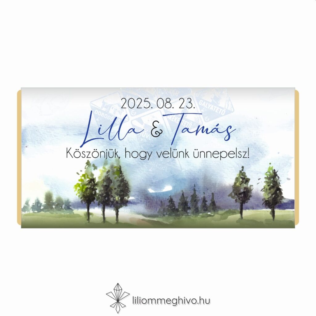 Kéktúra esküvői csoki köszönetajándék festett papíron turista pecsétre emlékeztető nyomat