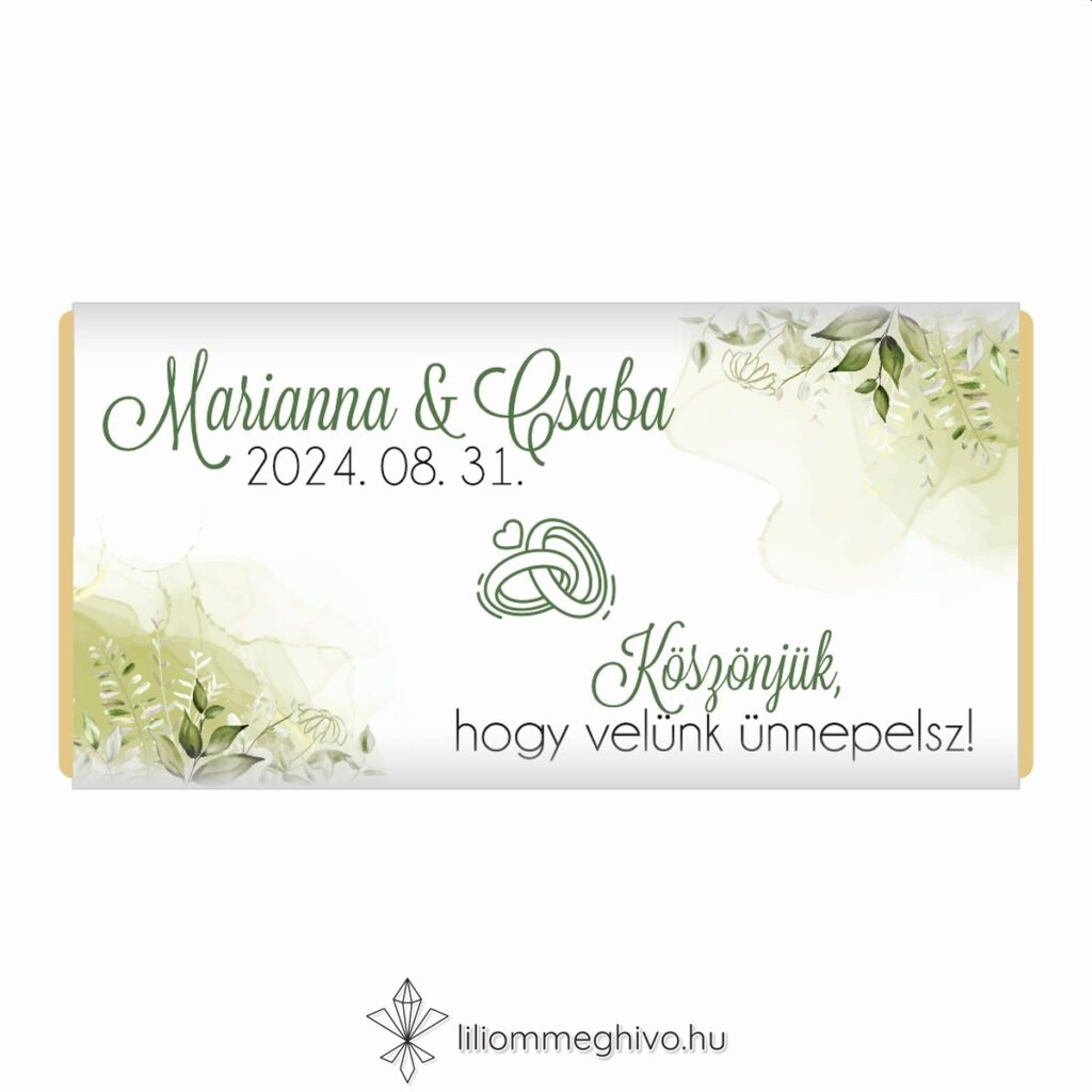 Mező esküvői csoki köszönetajándék festett zöld virágokkal