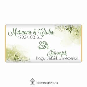 Mező esküvői csoki köszönetajándék festett zöld virágokkal