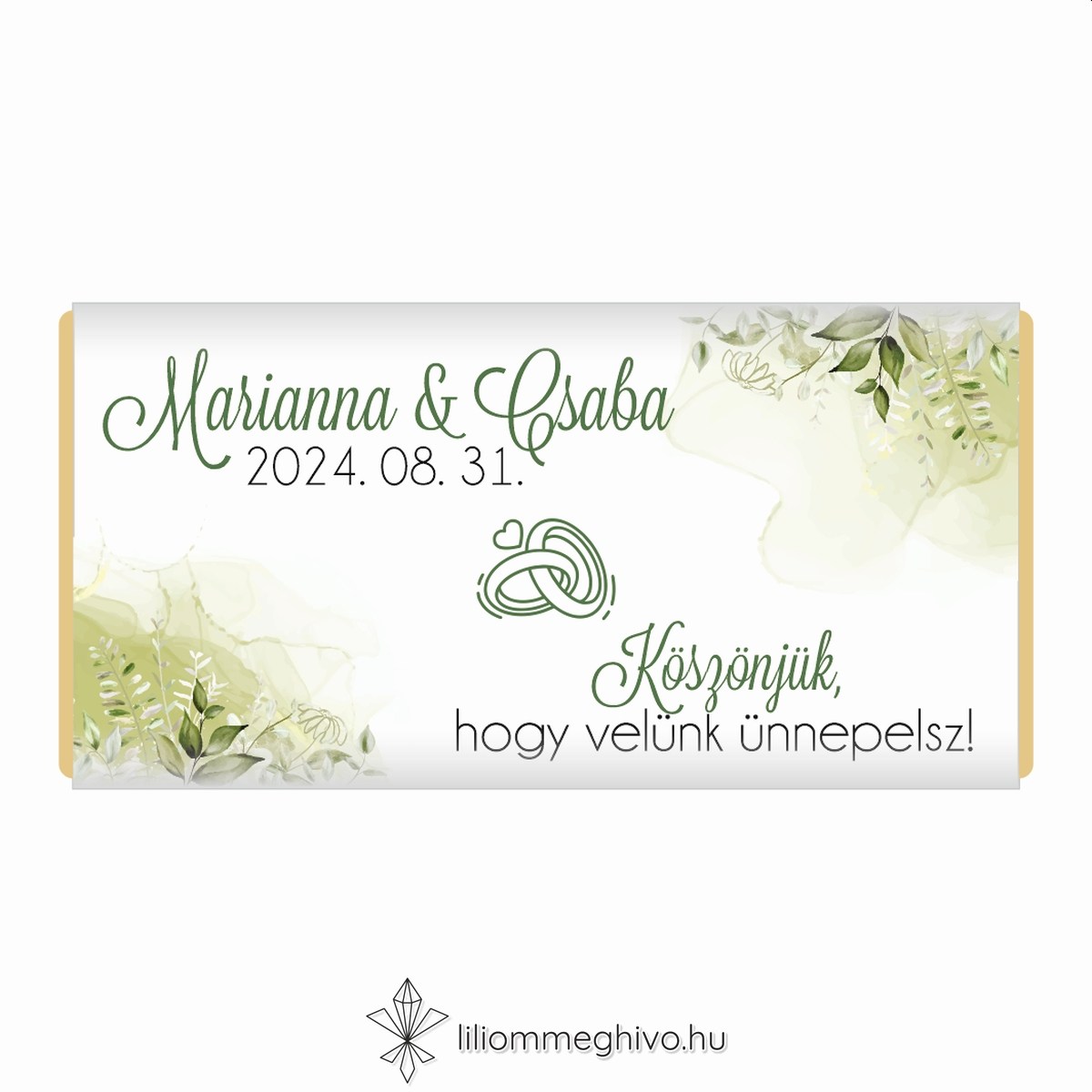 eskuvoi-koszonetajandek-csoki-mezo-liliommeghivo Mező esküvői csoki köszönetajándék festett zöld virágokkal