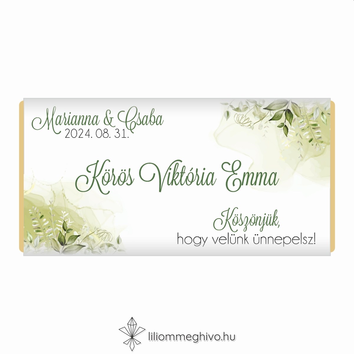 eskuvoi-koszonetajandek-csoki-ulteto-mezo-liliommeghivo Mező esküvői csoki köszönetajándék festett zöld virágokkal ültetőkártya