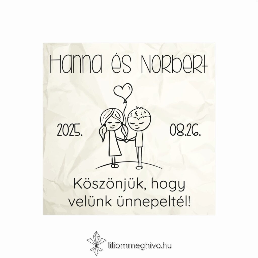 Cetli esküvői hűtőmágnes gyűrt papírra emlékeztető nyomattal és aranyos grafikával