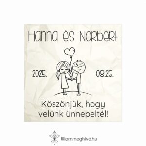 Cetli esküvői hűtőmágnes gyűrt papírra emlékeztető nyomattal és aranyos grafikával