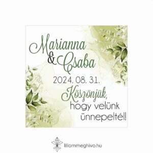 Mező esküvői hűtőmágnes köszönetajándék festett zöld virágokkal
