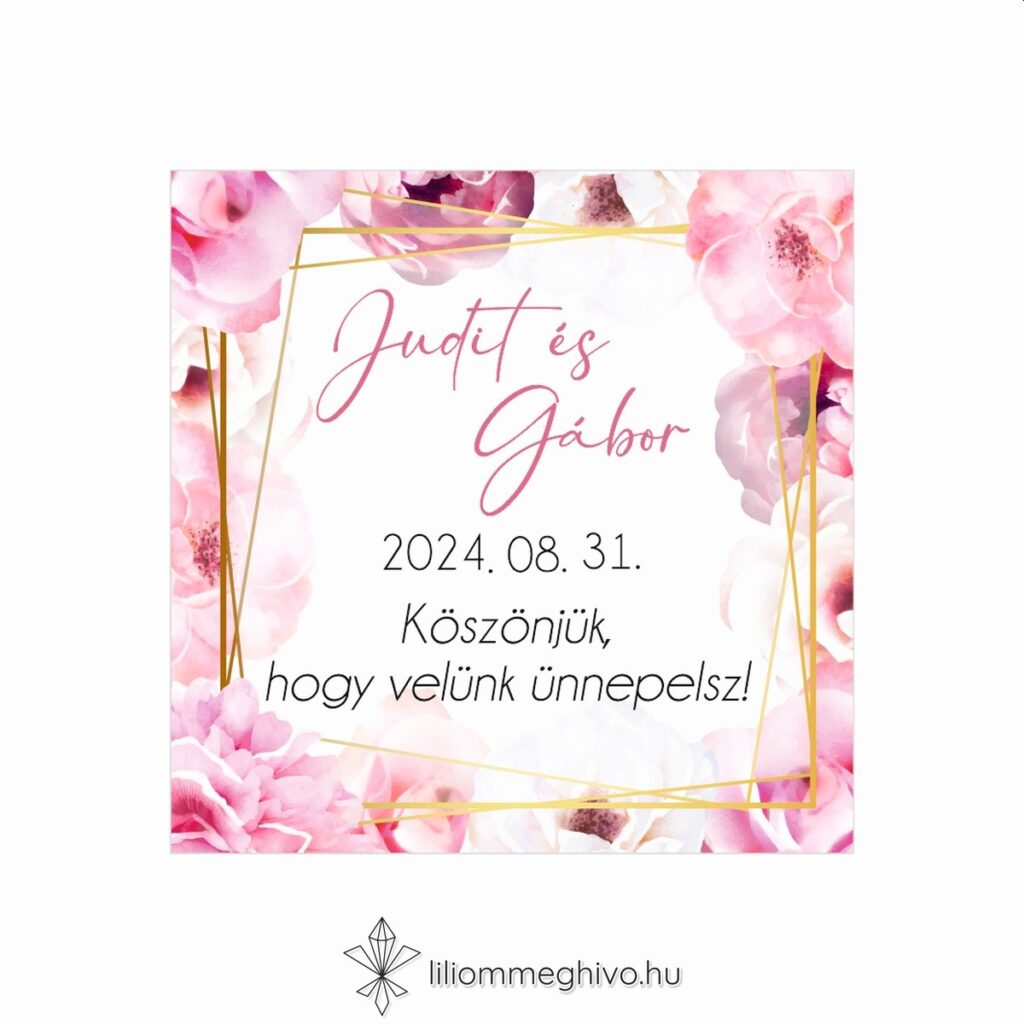 Tükör esküvői hűtőmágnes köszönetajándék rózsaszín virágos kerettel