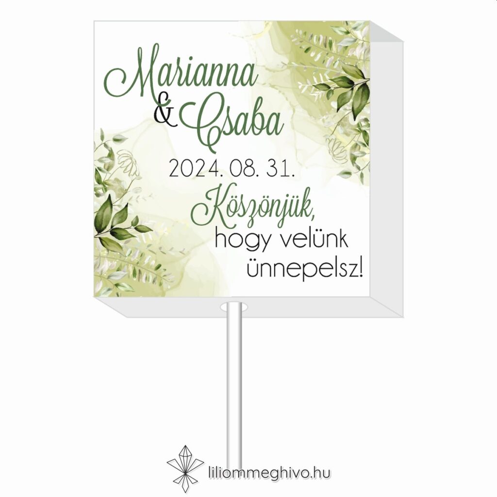 Mező esküvői nyalóka köszönetajándék festett zöld virágokkal