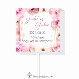 Tükör esküvői nyalóka köszönetajándék rózsaszín virágos kerettel