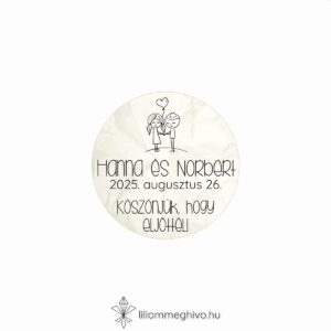 Cetli esküvői matrica gyűrt papírra emlékeztető nyomattal és aranyos grafikával kör alak