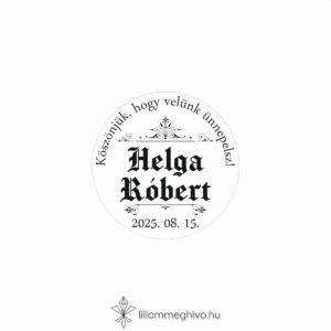 Hírmondó esküvői matrica újság címlapra emlékeztető mintával kör alak