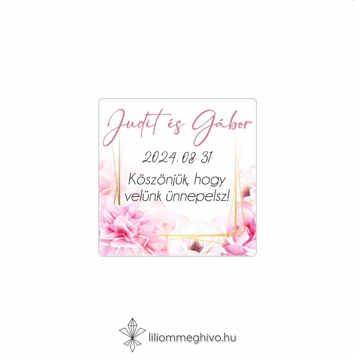 eskuvoi-matrica-negyzet-tukor-liliommeghivo Tükör esküvői matrica rózsaszín virágos kerettel négyzet alak