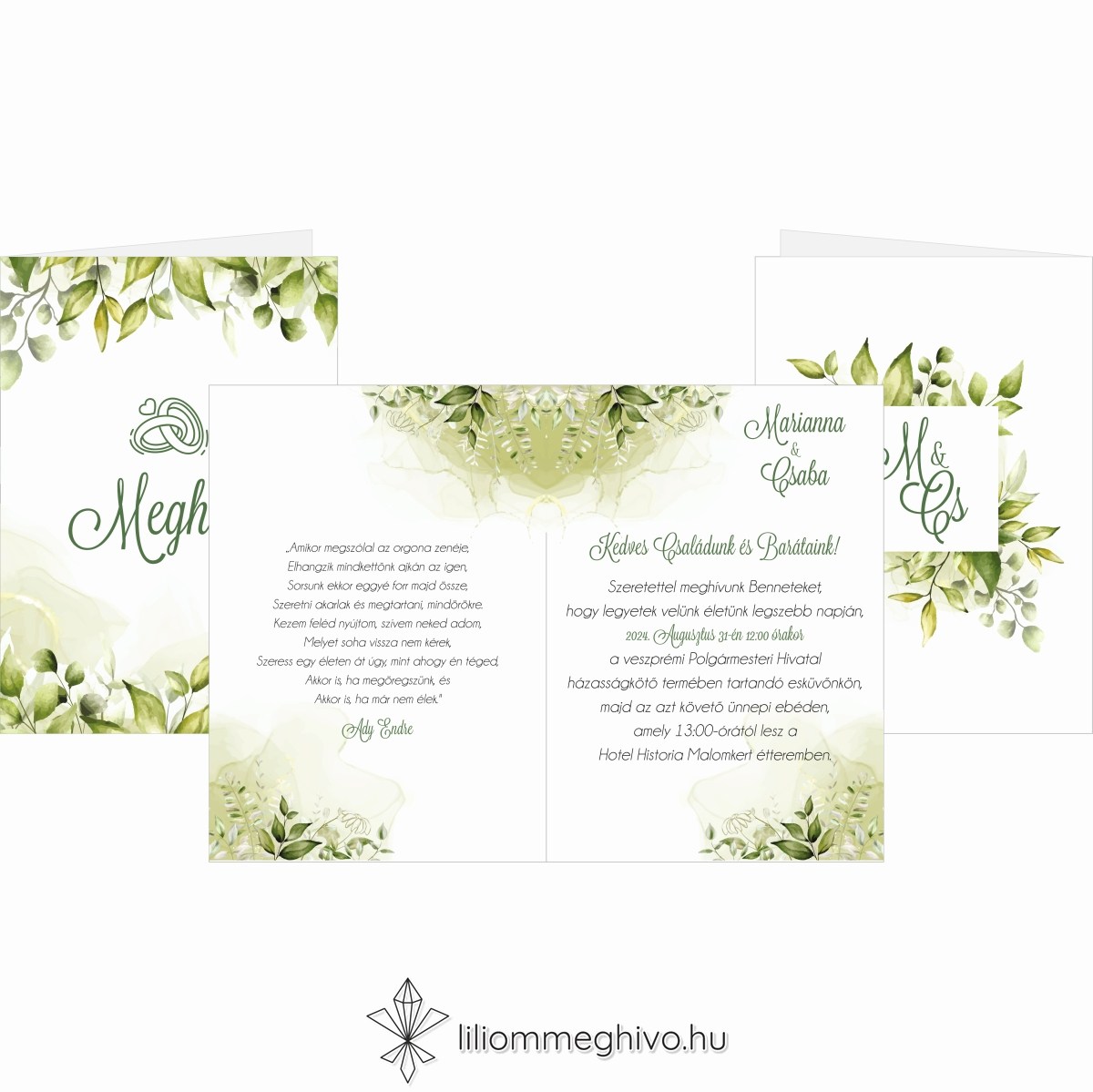 eskuvoi-meghivo-negyoldalas-mezo-liliommeghivo Mező esküvői meghívó festett zöld virágokkal négy oldalas