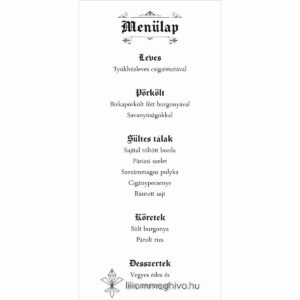 Hírmondó esküvői menükártya újság címlapra emlékeztető mintával egyoldalas