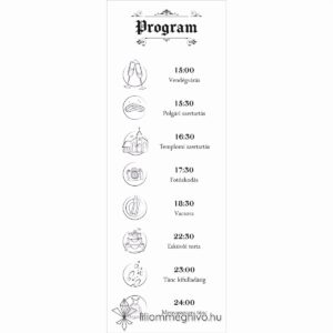 Hírmondó esküvői programkártya újság címlapra emlékeztető mintával