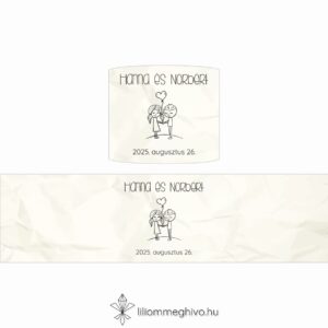 Cetli esküvői szalvétagyűrű gyűrt papírra emlékeztető nyomattal és aranyos grafikával