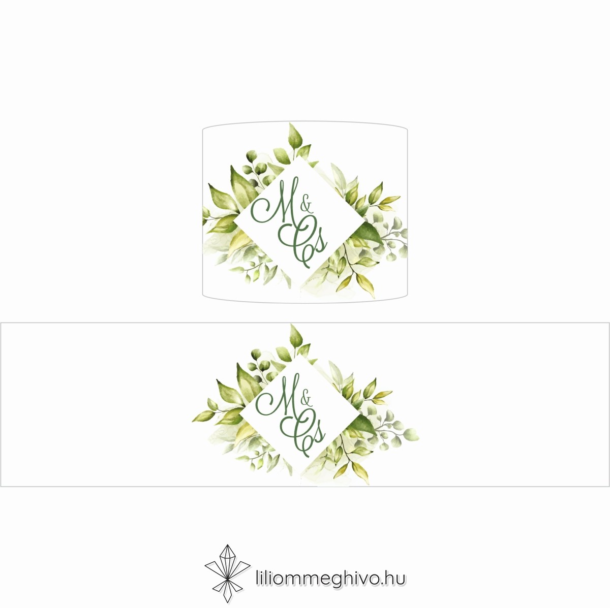 Mező esküvői szalvétagyűrű festett zöld virágokkal