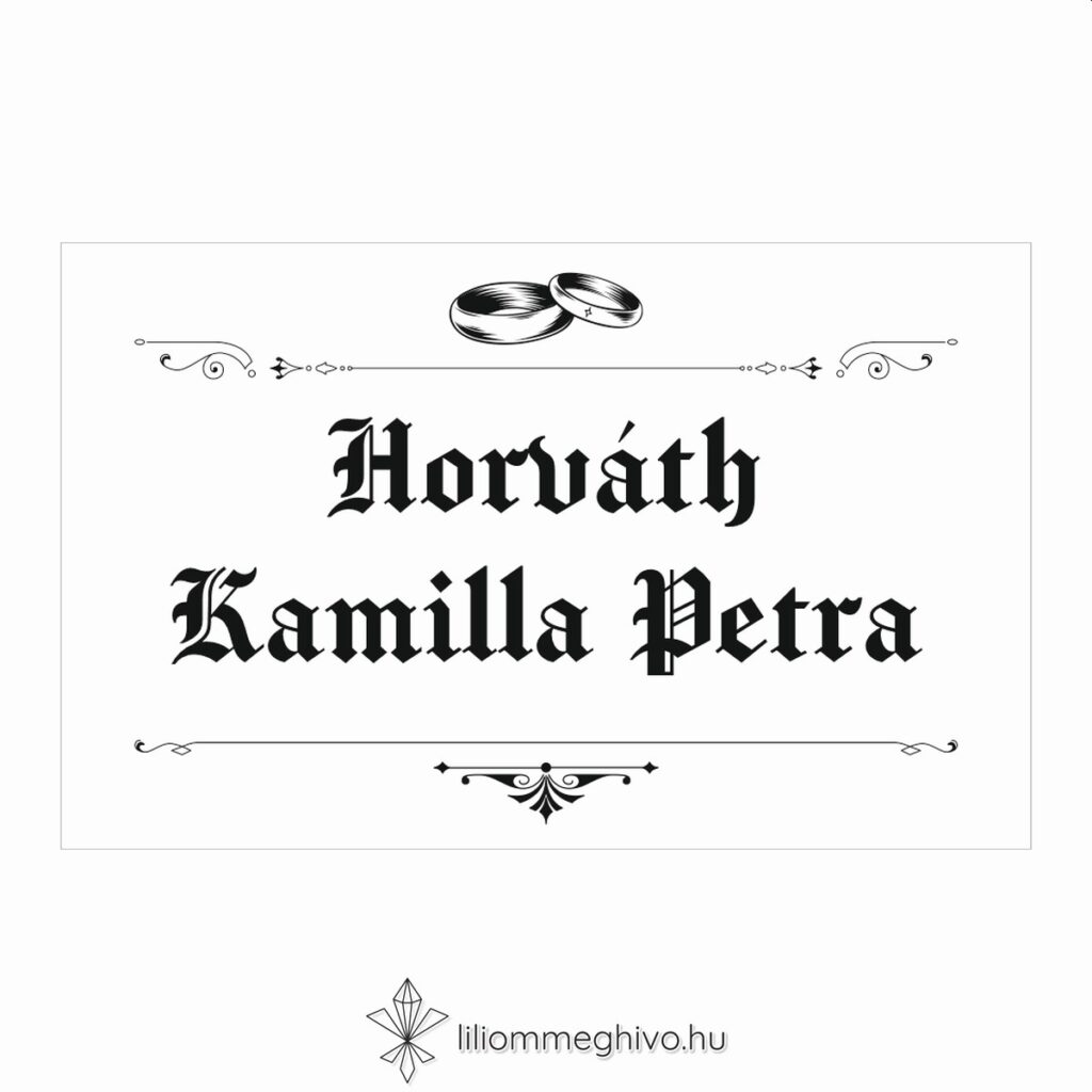 Hírmondó esküvői ültetőkártya újság címlapra emlékeztető mintával egyoldalas