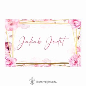 Tükör esküvői ültetőkártya rózsaszín virágos kerettel egyoldalas