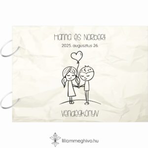 Cetli esküvői vendégkönyv gyűrt papírra emlékeztető nyomattal és aranyos grafikával