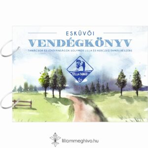 Kéktúra esküvői vendégkönyv festett papíron turista pecsétre emlékeztető nyomat