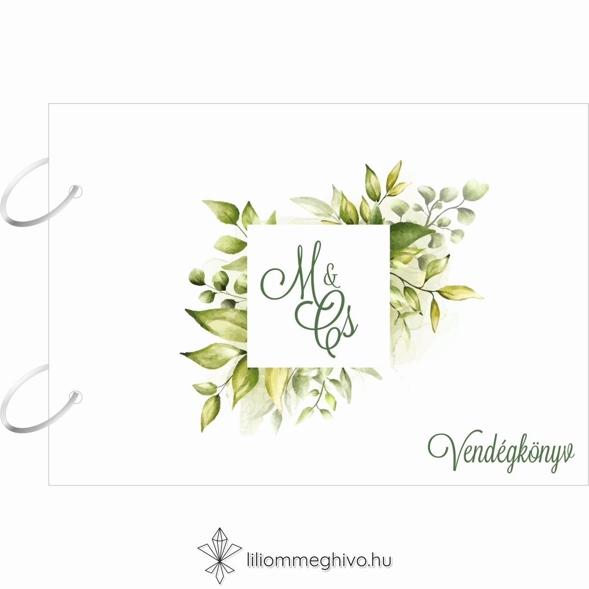 Mező esküvői vendégkönyv festett zöld virágokkal
