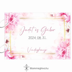 Tükör esküvői vendégkönyv rózsaszín virágos kerettel